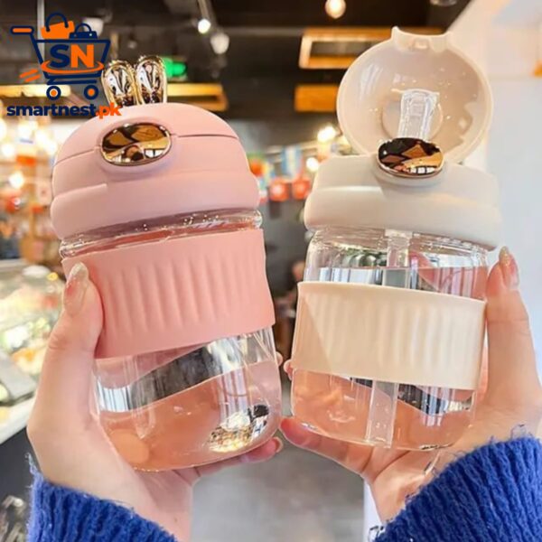 Cute Rabbit Glass Bottle with Straw – Stylish & Convenient Drinking Bottle 🐰